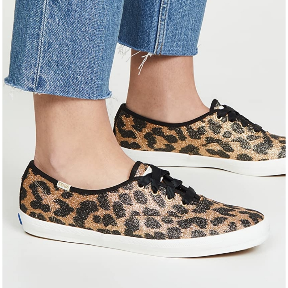 Keds x Kate Spade New York glitter leopard print lace-up sneakers women's 8.5
